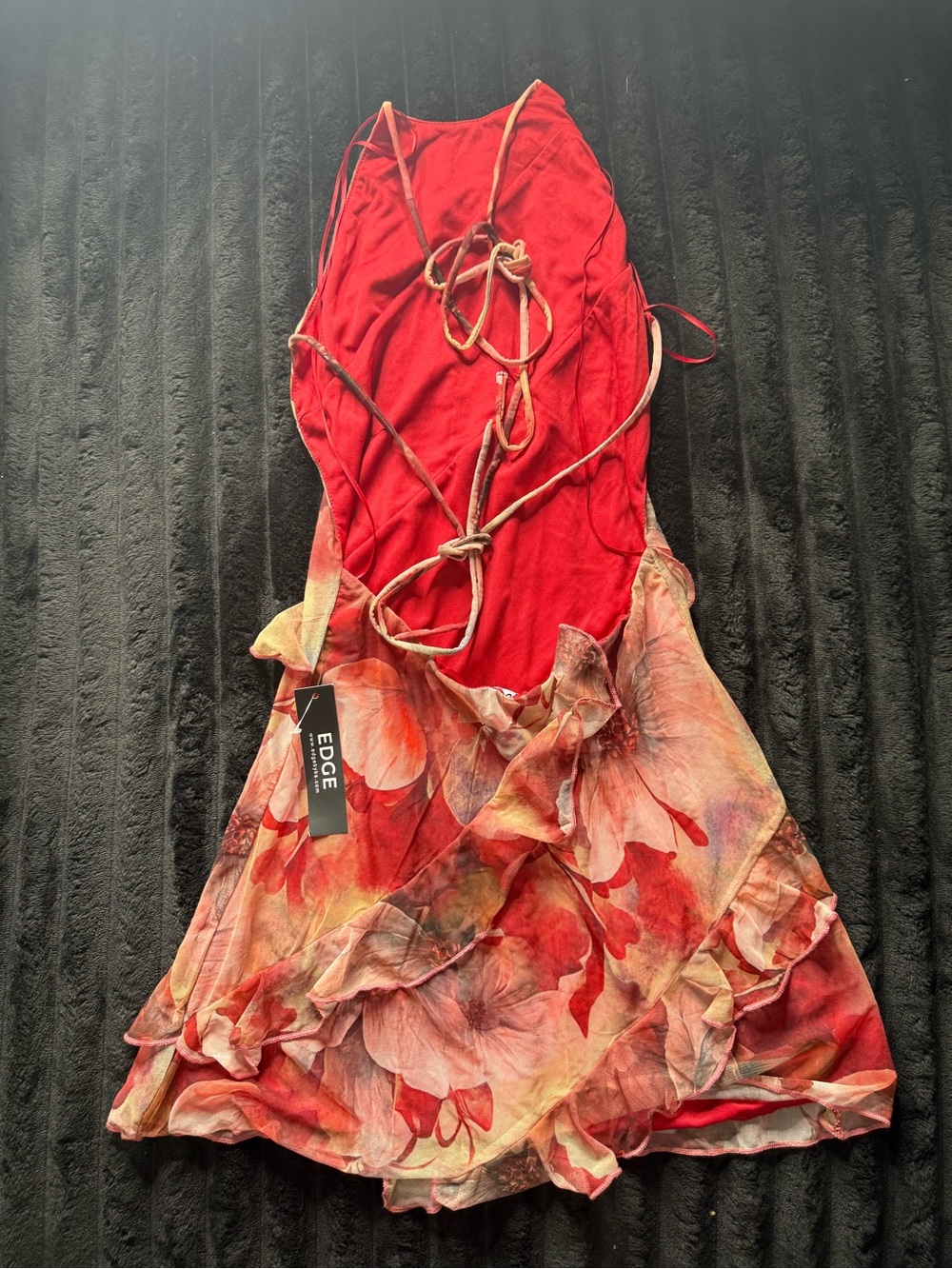 edge Red Floral Ruffle Mini Dress - Picture 2 of 3